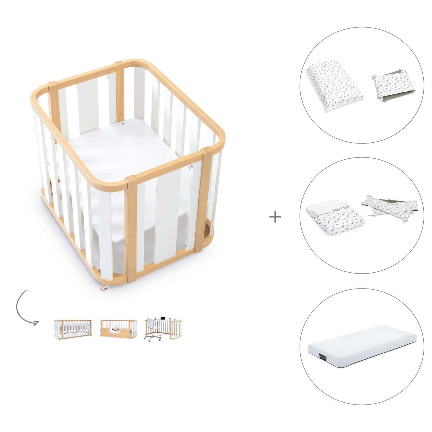 Alondra - Pack Culla Lettino 4in1 + Materasso + Tessile