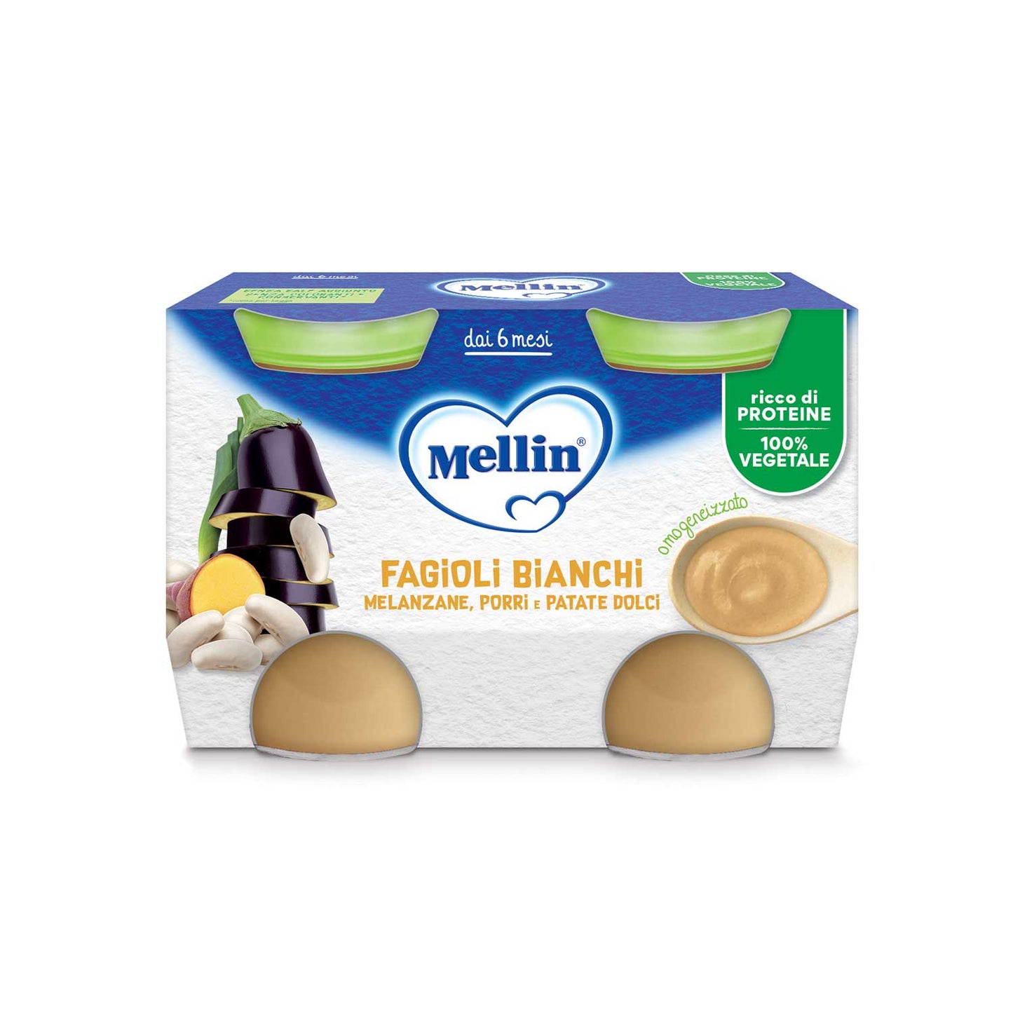 Mellin - Omogeneizzato Fagioli Piselli Melanzane Porri Patate: Confezione 2x130 gr