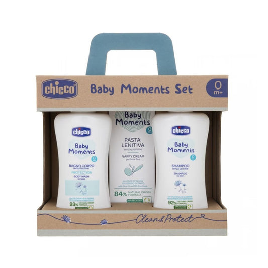 Chicco - Baby Moments Set Clean&Protect Bagnoschiuma Shampoo Pasta Lenitiva 0m+