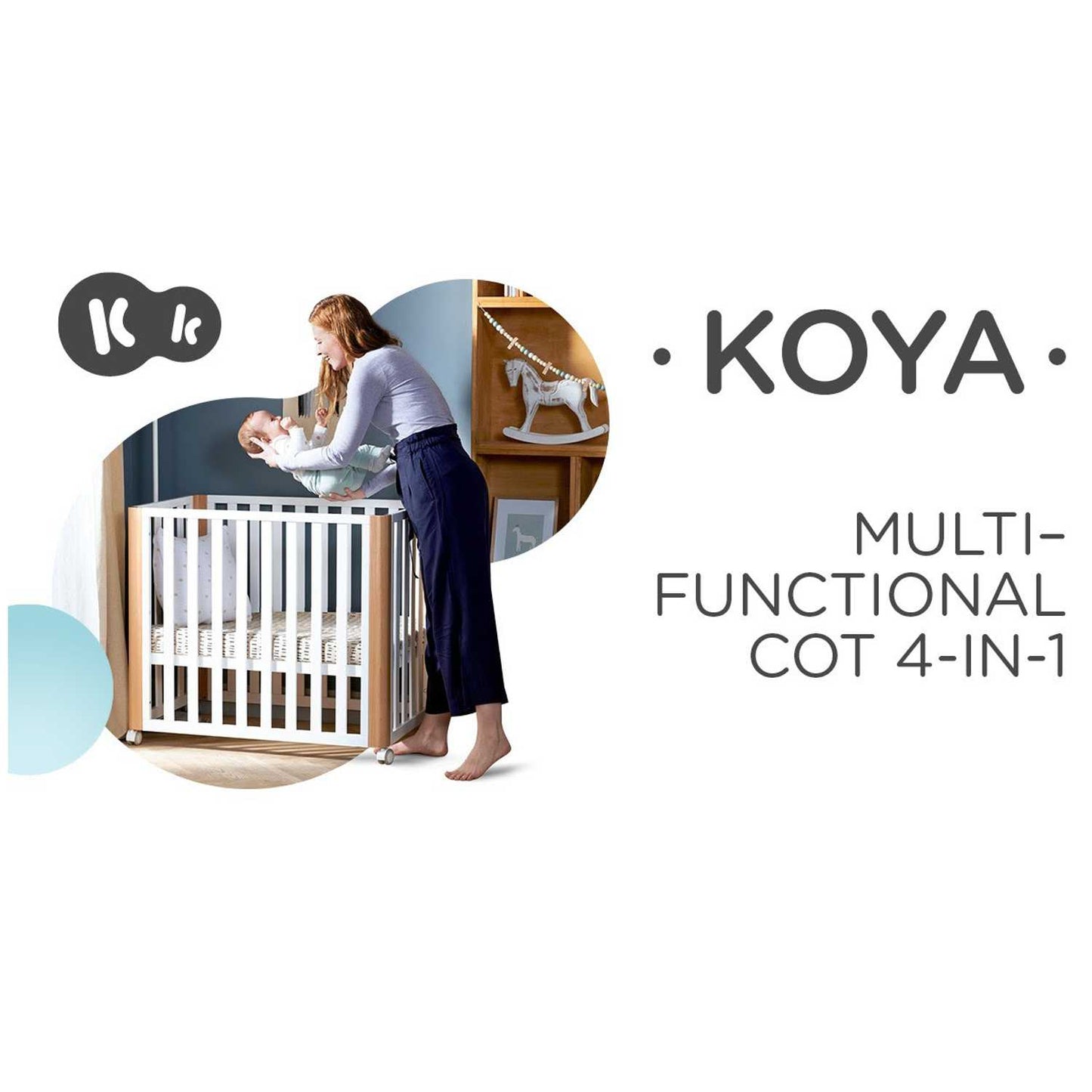 Kinderkraft - Koya bedside crib convertible into cot and playpen + mattress